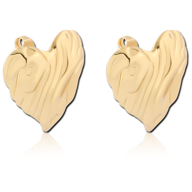 GOLD PVD 18K COATED SURGICAL STEEL STUD EARRINGS TEXTURED HEART PAIR