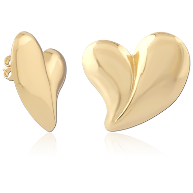 GOLD PVD 18K COATED SURGICAL STEEL STUD EARRINGS CURVED HEART PAIR