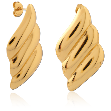 GOLD PVD 18K COATED SURGICAL STEEL STUD EARRINGS LAYERED WAVE PAIR