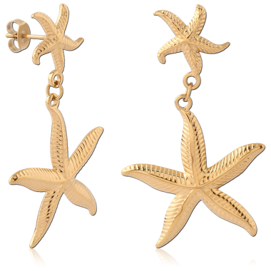 GOLD PVD 18K COATED SURGICAL STEEL STUD EARRINGS WITH STARFISH CHARM