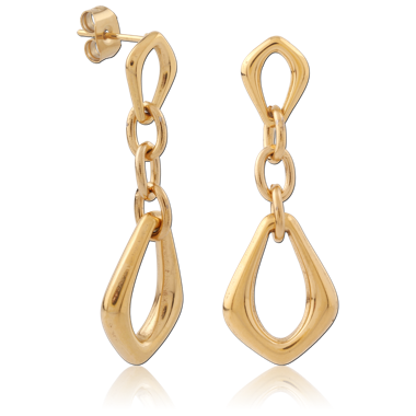 GOLD PVD 18K COATED SURGICAL STEEL STUD EARRINGS GEOMETRIC TEARDROP DANGLE