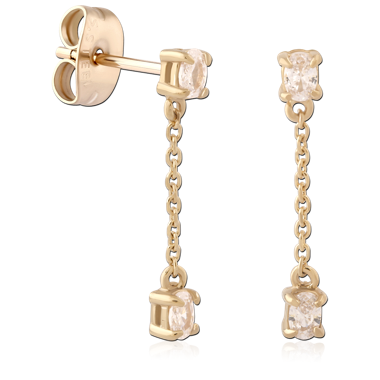 316L GOLD PVD 18K COATED SURGICAL STEEL JEWELED EAR STUDS PAIR