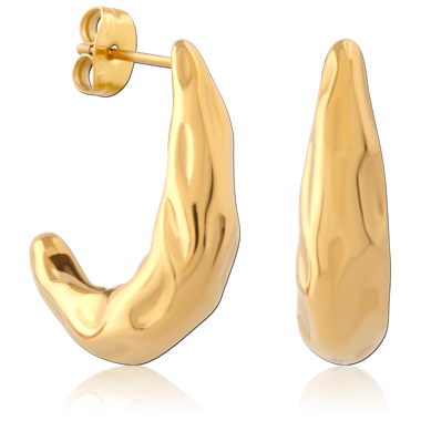 GOLD PVD 18K COATED SURGICAL STEEL HOOP EARRINGS SCULPTED ORGANIC CURVE