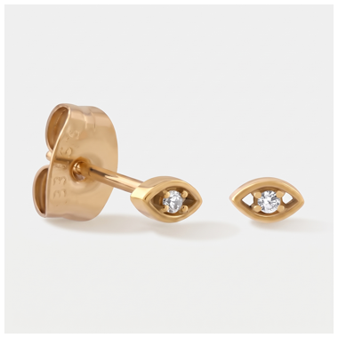 GOLD PVD 18K COATED SURGICAL STEEL STUD EARRINGS MARQUISE EYE CENTER GEM