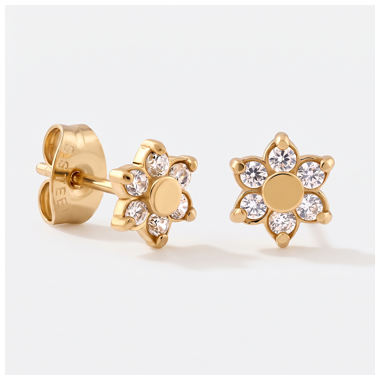 GOLD PVD 18K COATED SURGICAL STEEL STUD EARRINGS FLOWER PETAL CLUSTER GEMS