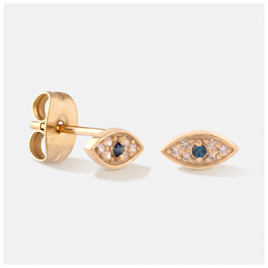 GOLD PVD 18K COATED SURGICAL STEEL STUD EARRINGS MARQUISE EYE BLACK CENTER GEM