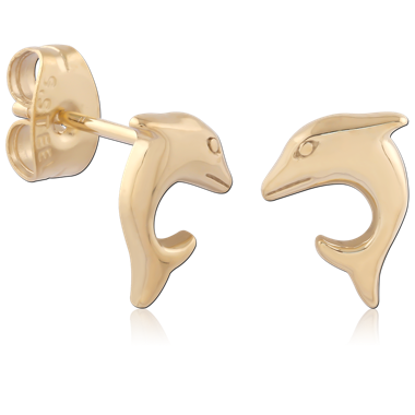 GOLD PVD 18K COATED SURGICAL STEEL EAR STUDS PAIR - DOLPHIN