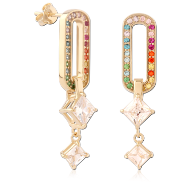 STERLING SILVER 925 GOLD PLATED 18K JEWELED EAR STUDS PAIR