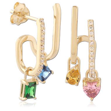 STERLING SILVER 925 GOLD PLATED 18K JEWELED EAR STUDS PAIR