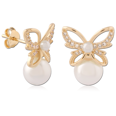 STERLING SILVER 925 GOLD PLATED 18K JEWELED EAR STUDS PAIR