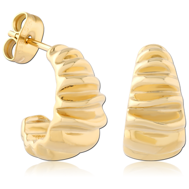 GOLD PLATED 18K STERLING SILVER 925 STUD EARRINGS WAVY HUGGIE HOOP