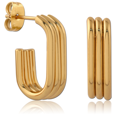 GOLD PLATED 18K STERLING SILVER 925 STUD EARRINGS TRIPLE ROW HUGGIE HOOP