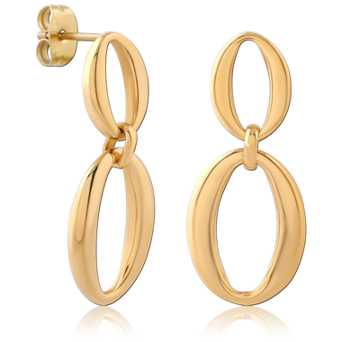 GOLD PLATED 18K STERLING SILVER 925 STUD EARRINGS DOUBLE OVAL LINK DANGLE