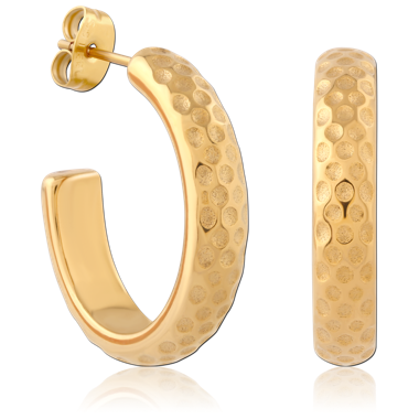 GOLD PLATED 18K STERLING SILVER 925 STUD EARRINGS HONEYCOMB TEXTURED HOOP