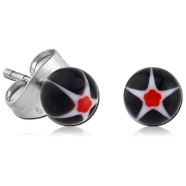 UV ACRYLIC GLITTERING MURANO BALL EAR STUDS PAIR