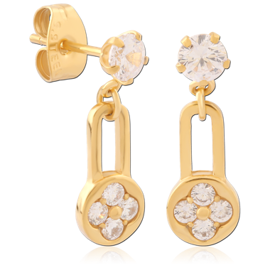 GOLD PVD COATED SURGICAL STEEL JEWELED EAR STUDS PAIR