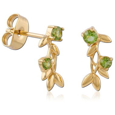 GOLD PVD COATED SURGICAL STEEL JEWELED EAR STUDS PAIR