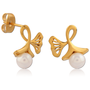 316L GOLD PVD COATED SURGICAL STEEL JEWELED EAR STUDS PAIR