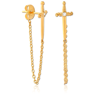 GOLD PVD COATED SURGICAL STEEL JEWELED EAR STUDS PAIR