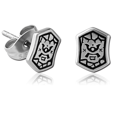 316L SURGICAL STEEL KOOL KATANA EAR STUDS PAIR - KK SYMBOL