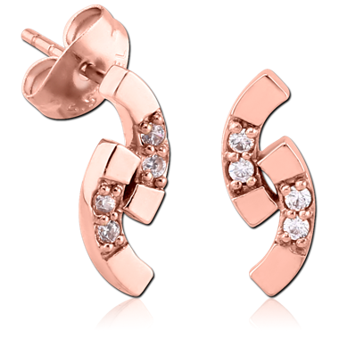 316L ROSE GOLD PVD SURGICAL STEEL JEWELED EAR STUDS PAIR