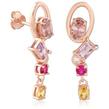 STERLING SILVER 925 ROSE GOLD PLATED JEWELED EAR STUDS PAIR