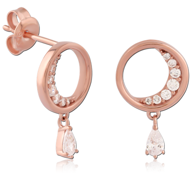 STERLING SILVER 925 ROSE GOLD PLATED JEWELED EAR STUDS PAIR