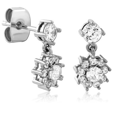 STERLING SILVER 925 PLATED JEWELED EAR STUDS PAIR