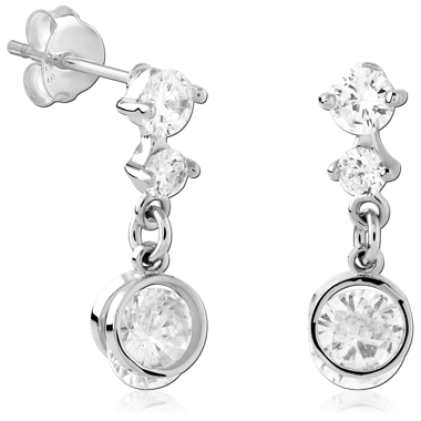 STERLING SILVER 925 PLATED JEWELED EAR STUDS PAIR