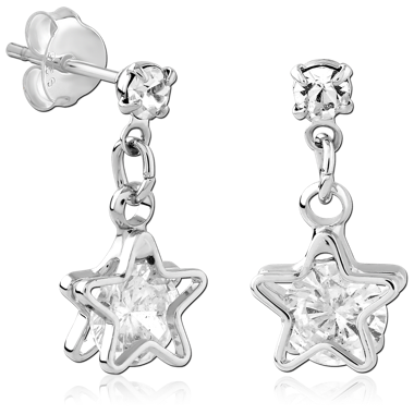STERLING SILVER STUD EARRINGS ROUND GEM WITH STAR OUTLINE AND STAR GEM