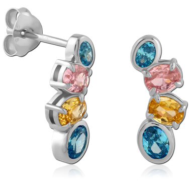 STERLING SILVER 925 RHODIUM PLATED JEWELED EAR STUDS PAIR