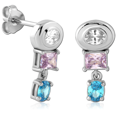 STERLING SILVER 925 RHODIUM PLATED JEWELED EAR STUDS PAIR