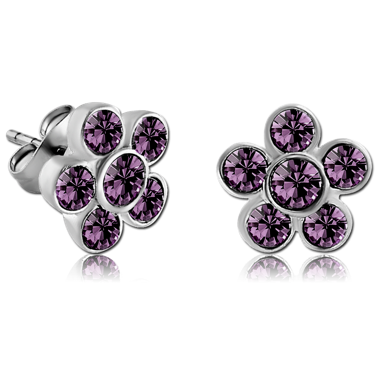 SURGICAL STEEL JEWELED EAR STUDS PAIR - FLOWER