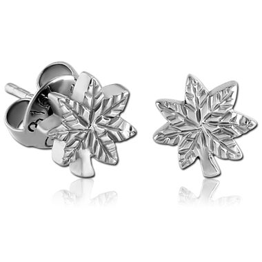 316L SURGICAL STEEL EAR STUDS PAIR - GANJA LEAF