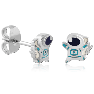 316L SURGICAL STEEL STUD EARRINGS ASTRONAUT CARTOON FIGURE DESIGN PAIR