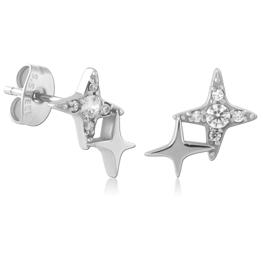 316L SURGICAL STEEL JEWELED EAR STUDS PAIR
