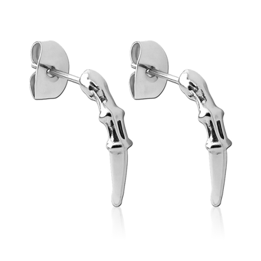 SURGICAL STEEL STUD EARRINGS CURVED BONE DAGGER DESIGN POLISHED FINISH