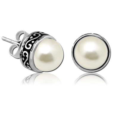 SURGICAL STEEL EAR STUDS WITH SYNTHETIC PEARLS PAIR