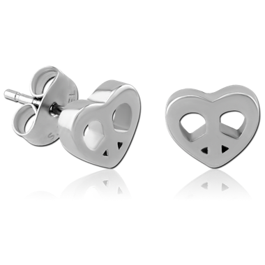 316L SURGICAL STEEL EAR STUDS PAIR - HEART PEACE