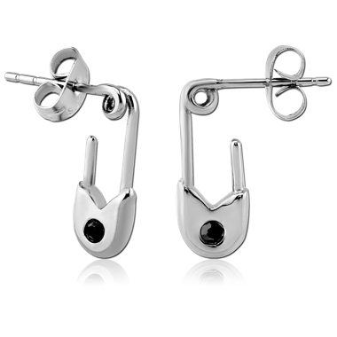 SURGICAL STEEL JEWELED EAR STUDS PAIR - SAFETY PIN