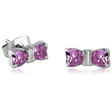 316L SURGICAL STEEL JEWELED EAR STUDS PAIR - BOW