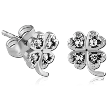 316L SURGICAL STEEL JEWELED EAR STUDS PAIR - SHAMROCK