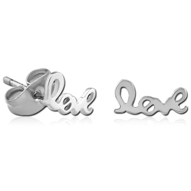 316L SURGICAL STEEL EAR STUDS PAIR - LOVE
