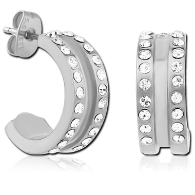 316L SURGICAL STEEL SWAROVSKI CRYSTALS JEWELED HUGGIE PAIR
