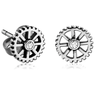 316L SURGICAL STEEL EAR STUDS PAIR - WHEEL