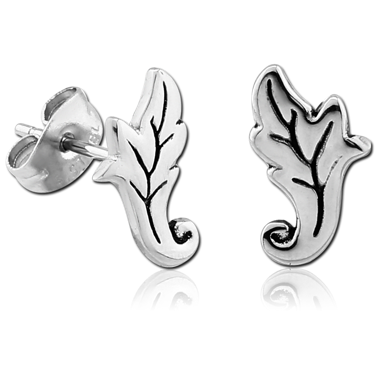 316L SURGICAL STEEL EAR STUDS PAIR - FILIGREE LEAF