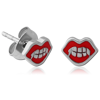316L SURGICAL STEEL EAR STUDS PAIR WITH ENAMEL - MOUTH
