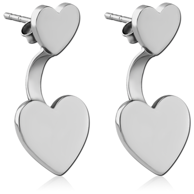 316L SURGICAL STEEL BACK EARRINGS WITH STUD PAIR - HEART