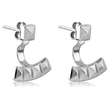 316L SURGICAL STEEL BACK EARRINGS WITH STUD PAIR - PYRAMID