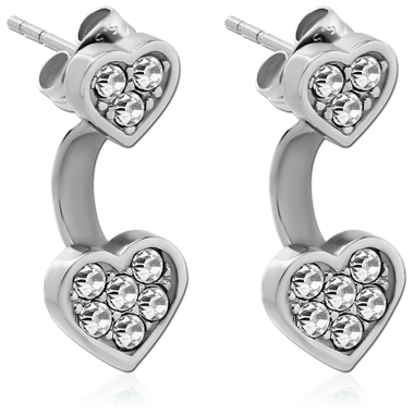 SURGICAL STEEL JEWELED BACK EARRINGS WITH STUD PAIR - HEART
